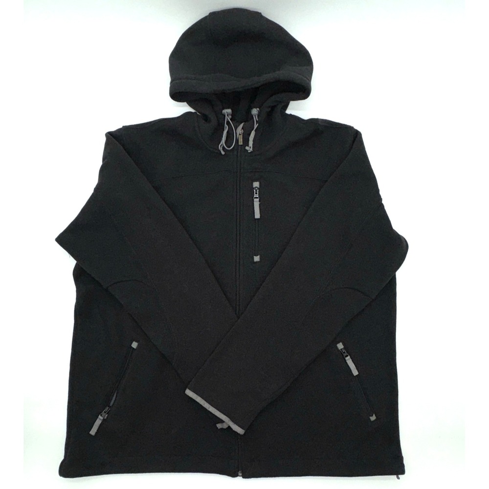 LANDS' END Men's XXL Knit Fleece Zip Up Sweater Jacket Black Grey‎ Trim RN 62830